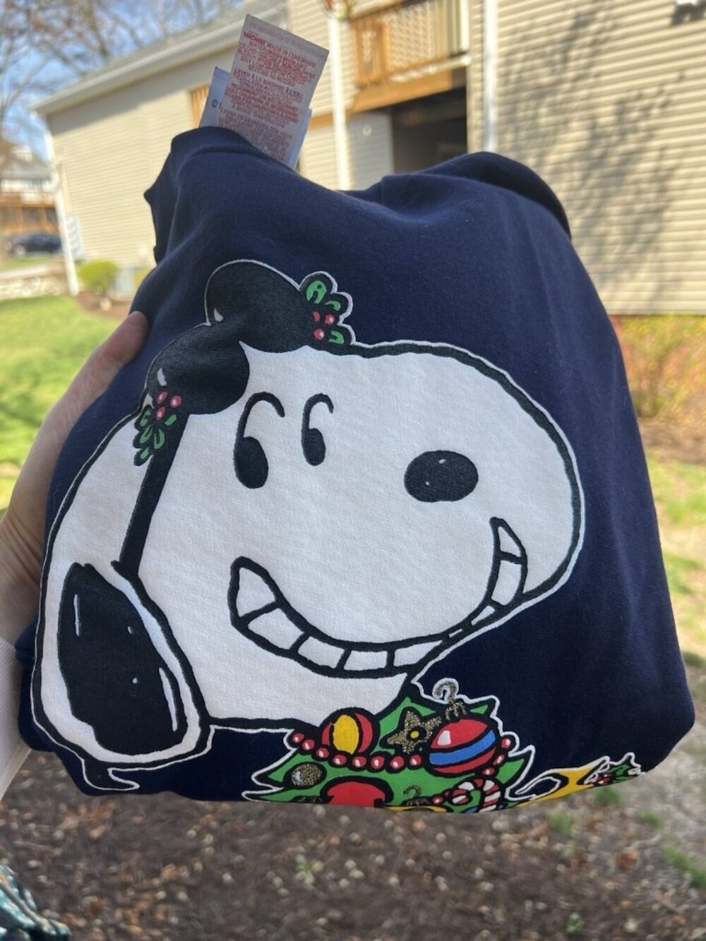 Vintage 90s NEW Deadstock Peanuts "Joe Christmas" Snoopy blue sweatshirt L - Picture 2 of 14